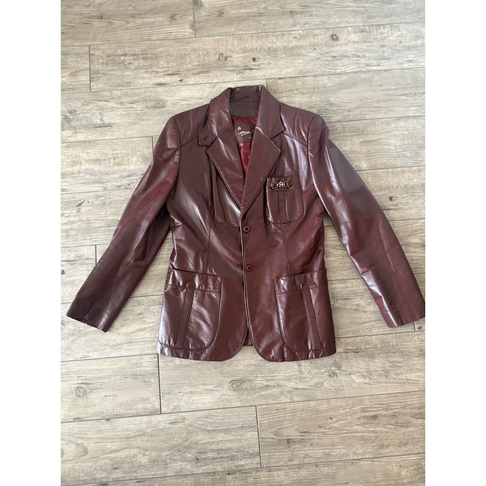 Vintage Etienne Aigner Vintage Leather Blazer Jacket Burgundy Oxblood Women 16